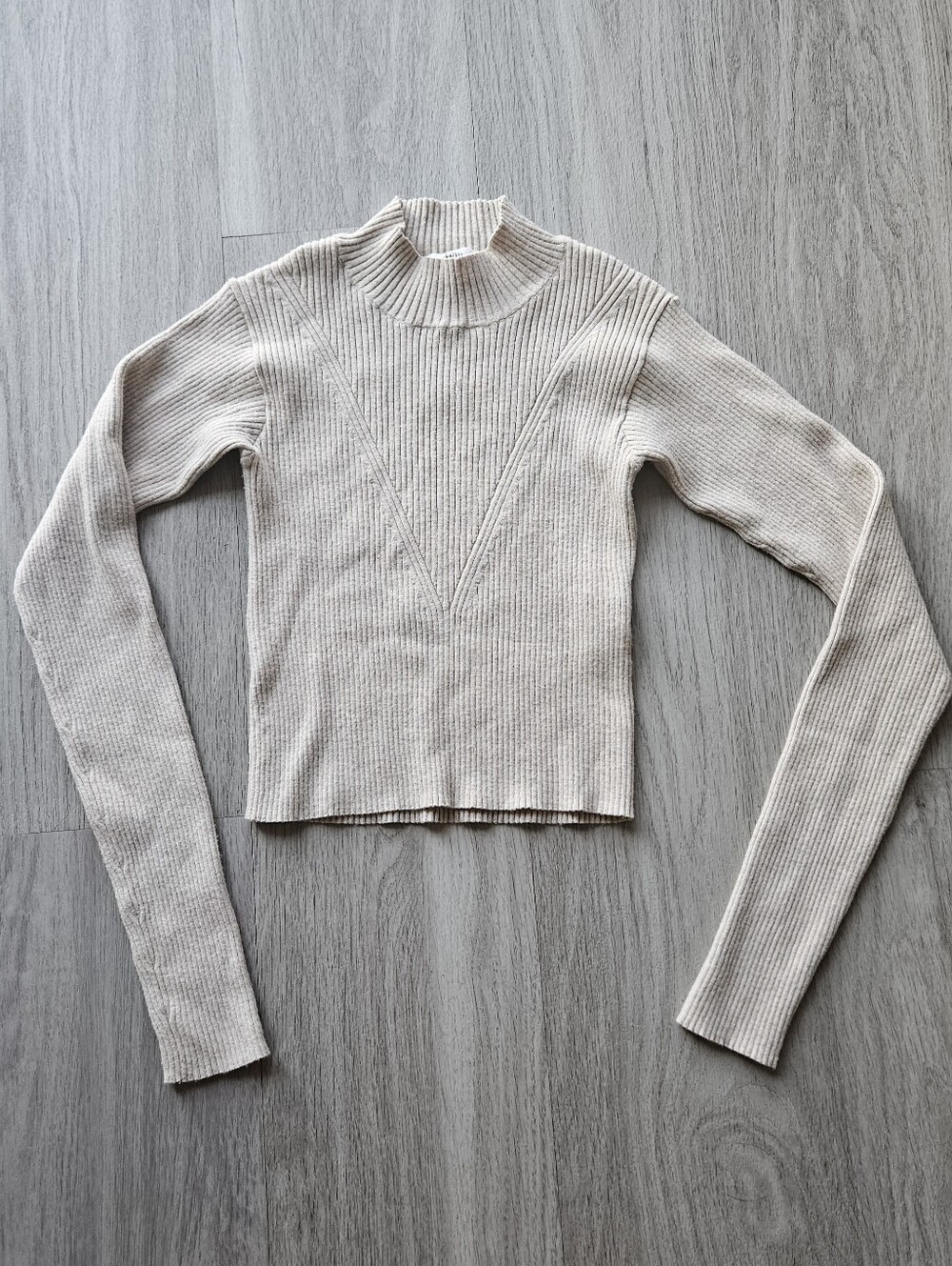 Love, Bonito Tan Ribbed Knit High Neck Cropped Sweater